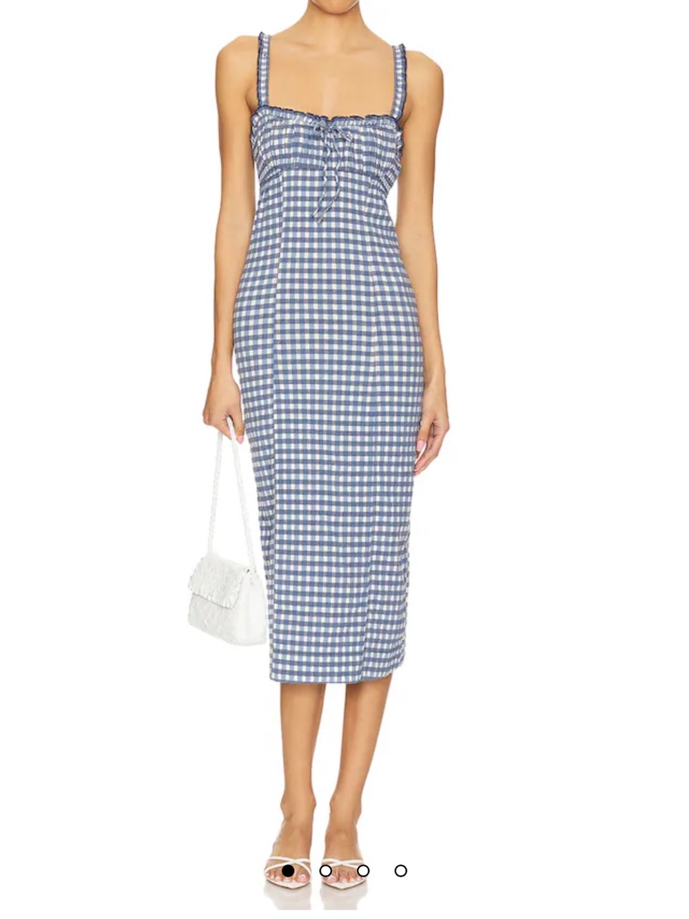 Free People Lucinda Blue Gingham Midi Dress with Tie Back